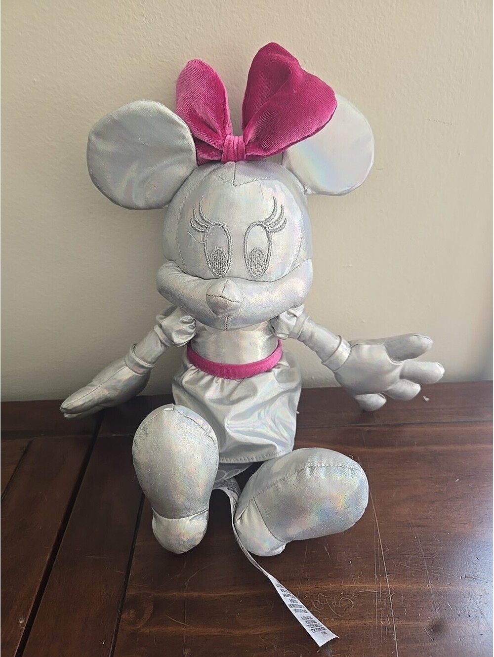 Disney Parks 100th Anniversary Minnie Mouse Silver Plush Toy - Purple Bow 14"